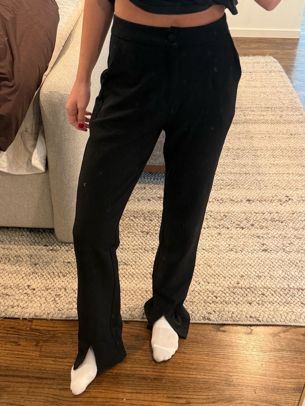 Kittenish Black Wide-Leg Split-Hem Pants